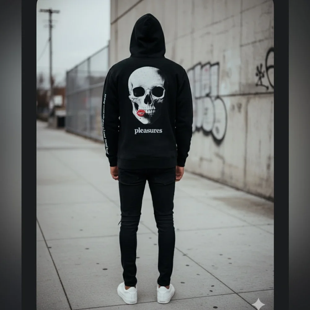Pleasures Skull Graphic Hoodie “Making Out” - Size Large Streetwear - Punk Goth - Picture 2 of 15